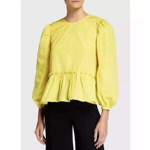 Cinq À Sept Jackie Three-Quarter Puffy Sleeve Ruffle Trim In Pollen Blouse XS